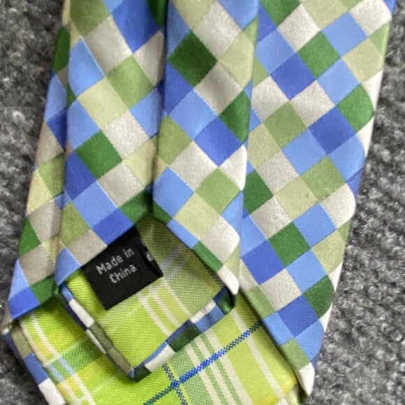 City Of London Tie Mens 100% Silk Blue Green Yellow Plaid Pattern Preppy Wedding - Picture 3 of 7